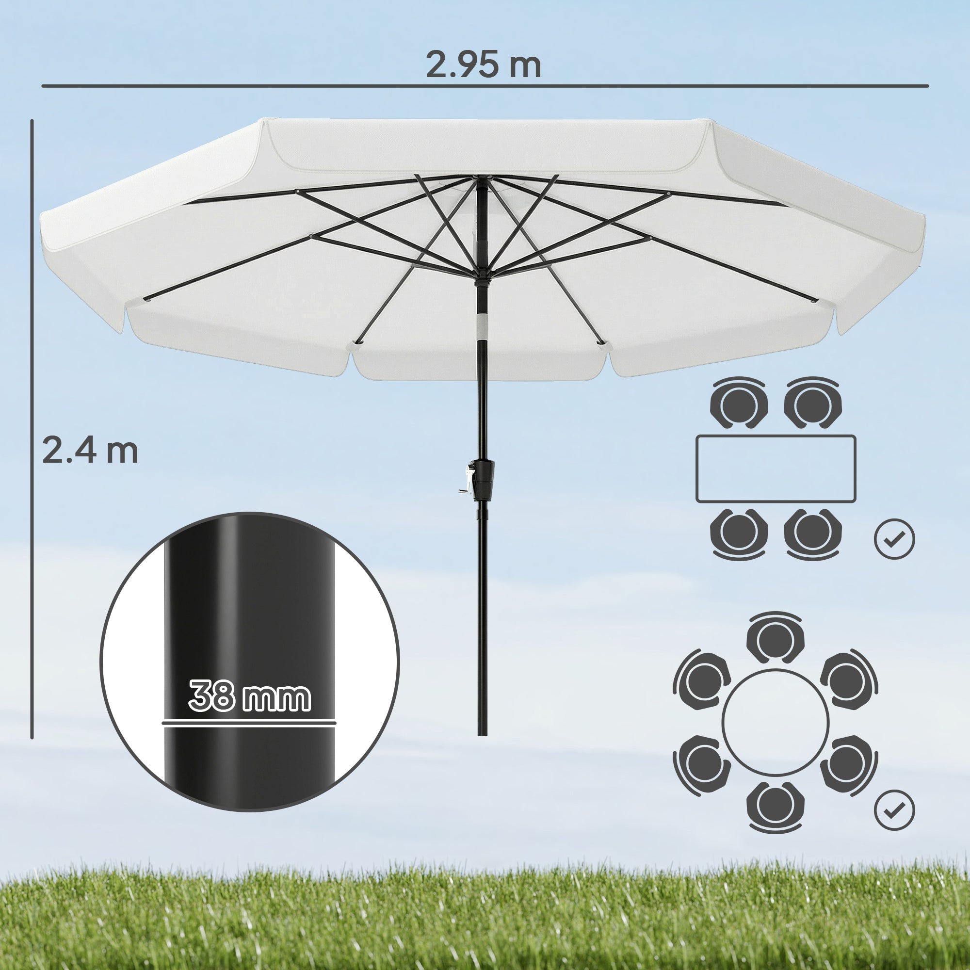 Outsunny 3 m Garden Parasol with Tilt Mechanism & Crank Handle, UPF 30+ Patio Umbrella Outdoor Table Umbrella, Cream White 