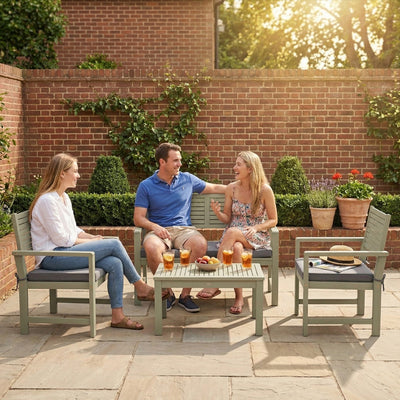 Outsunny 4 Seater Wooden Garden Furniture Set with Loveseat, Armchairs, Table, Acacia Wood Garden Sofa Set, Light Grey 