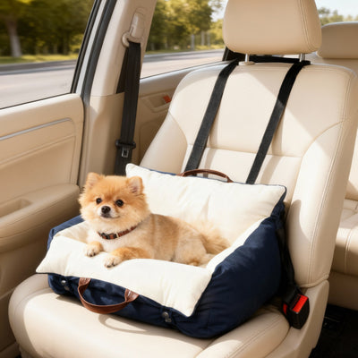 PawHut Dog Car Seat, Cosy Pet Car Booster Seat for Small Dog Under 5 KG, Portable Travel Bed with Safety Belts, Navy Blue 