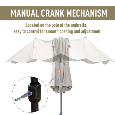 Outsunny 4.6M Sun Umbrella Canopy Double-sided Crank Sun Shade w/ Cross Base Khaki 