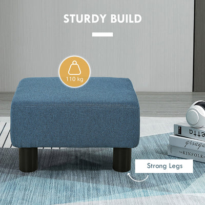 HOMCOM Linen Fabric Footstool Ottoman Cube with 4 Plastic Legs, Blue 