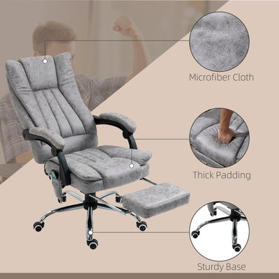 Vinsetto Office Chair with Massage and Heat, Microfibre Reclining Computer Desk Chair with Footrest and Adjustable Height, Swivel Wheels for Home Office, Grey 