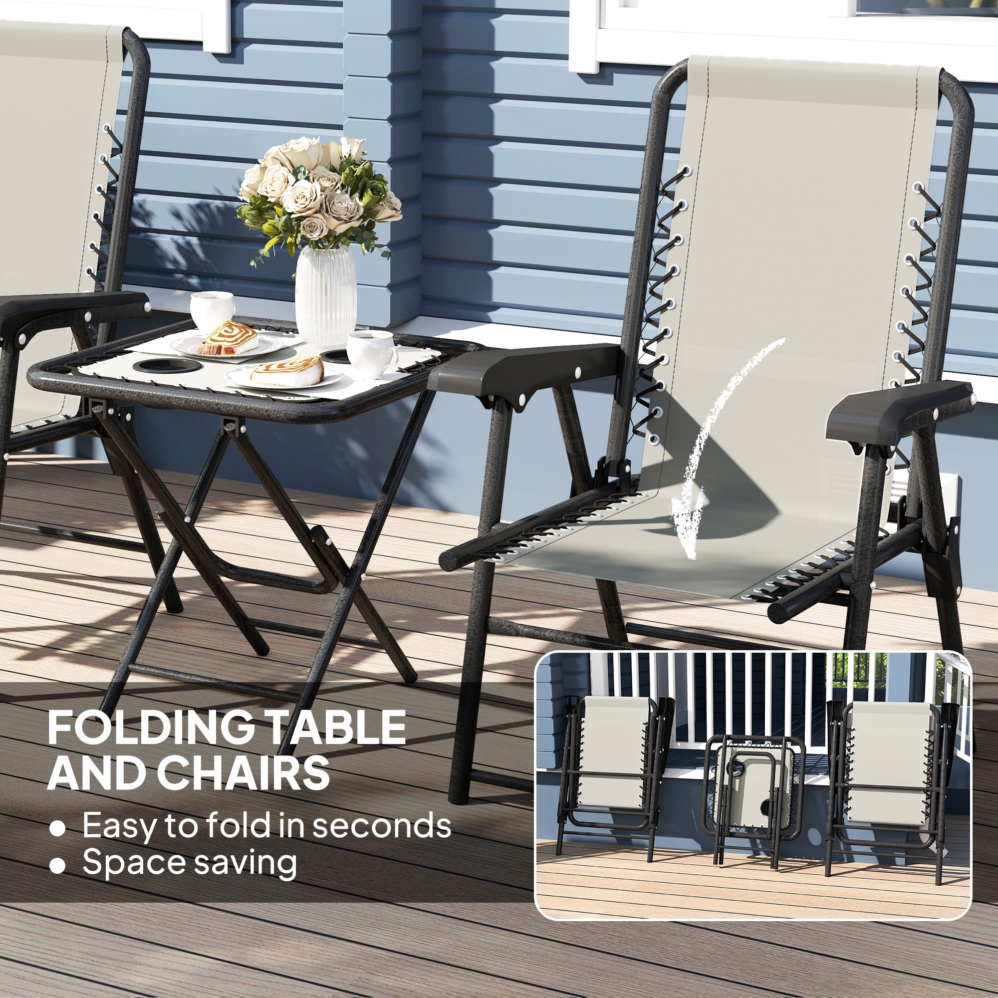 Outsunny Three-Piece Garden Table and Chair Set - Cream White 