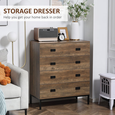 HOMCOM Chest of Drawers, 4-Drawer Storage Organiser Unit with Metal Frame for Bedroom, Living Room, Brown 