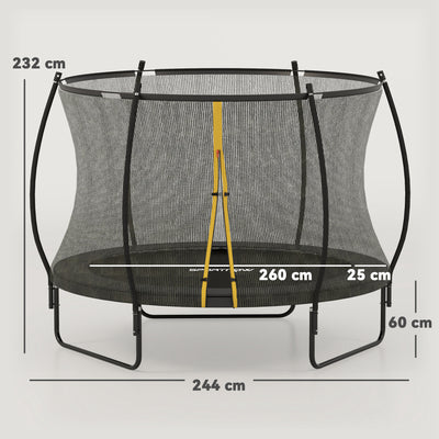SPORTNOW 8ft Trampoline with Enclosure Net and Spring Cover, Outdoor Trampoline Garden Jumping Mat, Black 