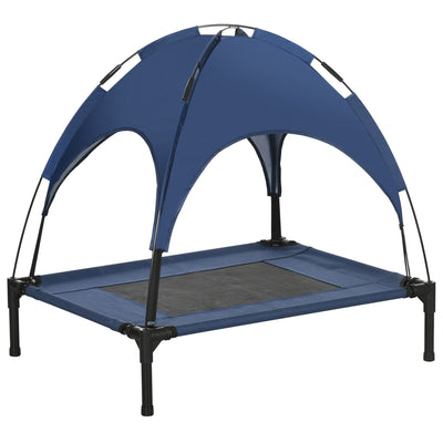 PawHut Raised Dog Bed Waterproof Elevated Pet Cot with Breathable Mesh UV Protection Canopy Blue, for Medium Dogs, 76 x 61 x 73cm 