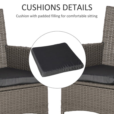 Outsunny 2 PC Outdoor Rattan Armchair Dining Chair Garden Patio Furniture w/ Armrests Cushions Grey 