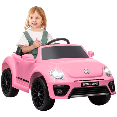 AIYAPLAY Volkswagen Beetle Licensed 12V Ride on Car w/ Remote Control, Suspension Wheels, Soft Start, Lights, Music, Pink 
