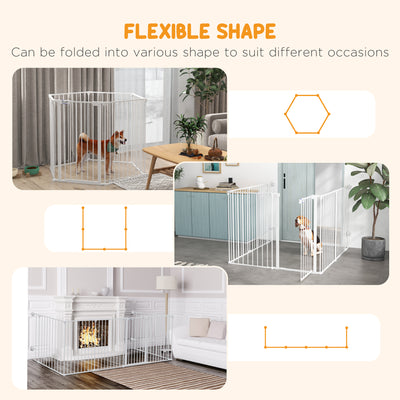 PawHut 6 Panels Foldable Dog Playpen, Puppy Pen Crate with Door - White 