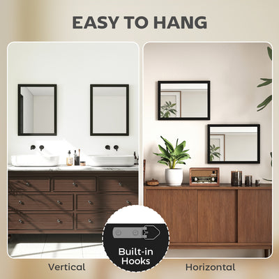 HOMCOM Wall Bathroom Mirror, 30 x 40 cm Wall-Mounted Mirror for Living Room, Bedroom, Hallway, Set of 2, Black 