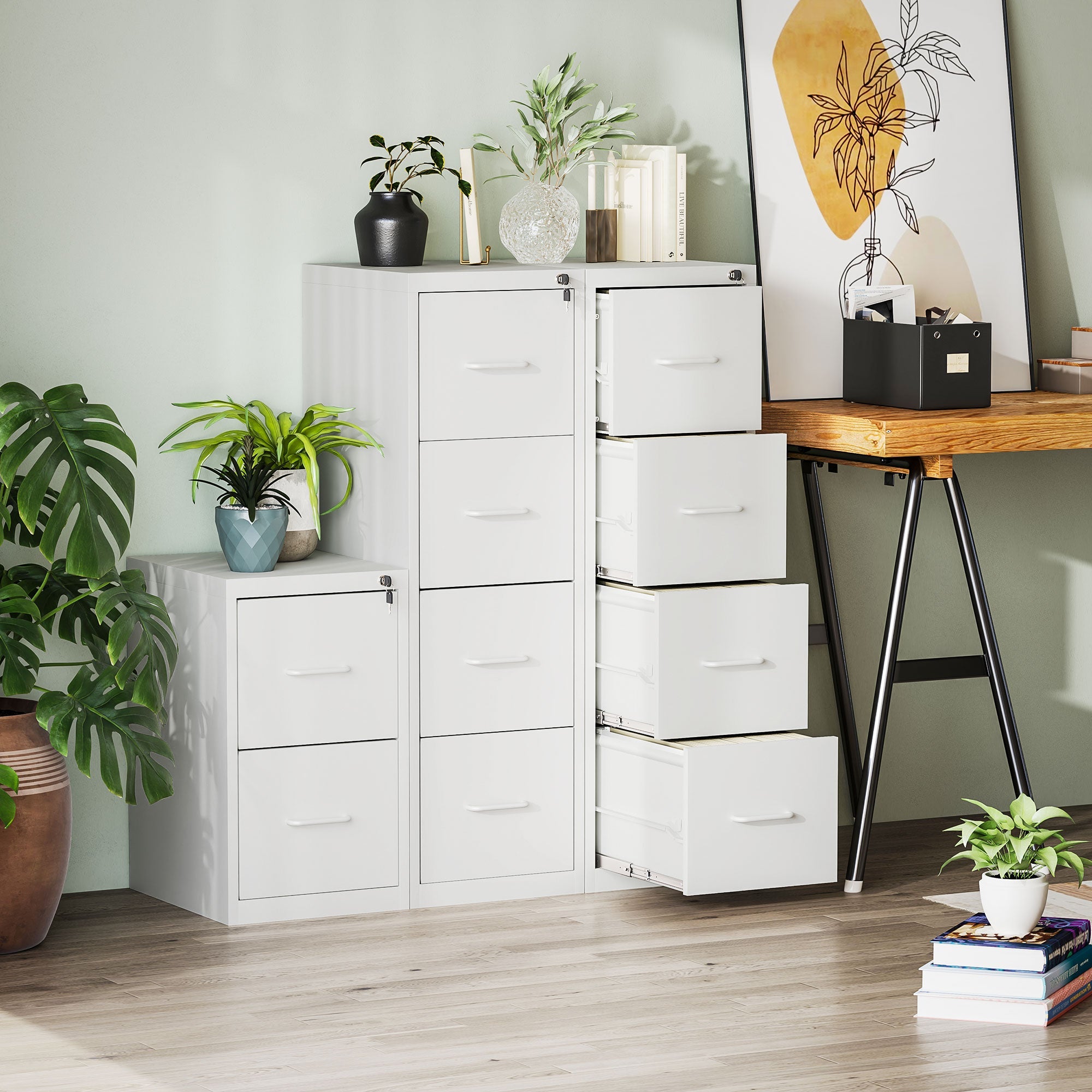 HOMCOM Four-Drawer Modern Steel Filing Cabinet - White 