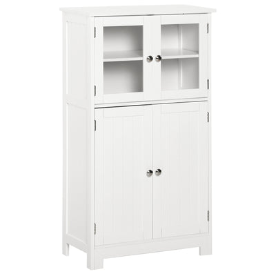 kleankin Bathroom Floor Cabinet, Freestanding Kitchen Cupboard with 2 Drawers, Adjustable Shelves and Tempered Glass Door, Wooden  Storage Unit for Living Room Kitchen Hallway 