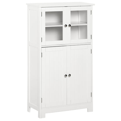 kleankin Bathroom Floor Cabinet, Freestanding Kitchen Cupboard with 2 Drawers, Adjustable Shelves and Tempered Glass Door, Wooden  Storage Unit for Living Room Kitchen Hallway 