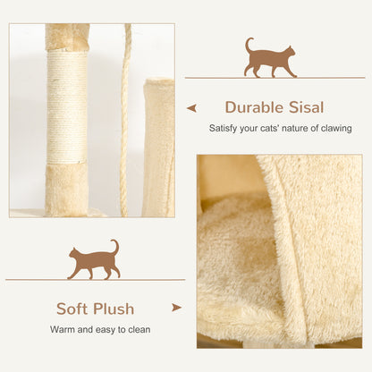 PawHut Cat Tree for Indoor Cats Pet Activity Centre Kitty Condo Climbing Scratching Post with Toys 4-tier 114cm Tall Beige 