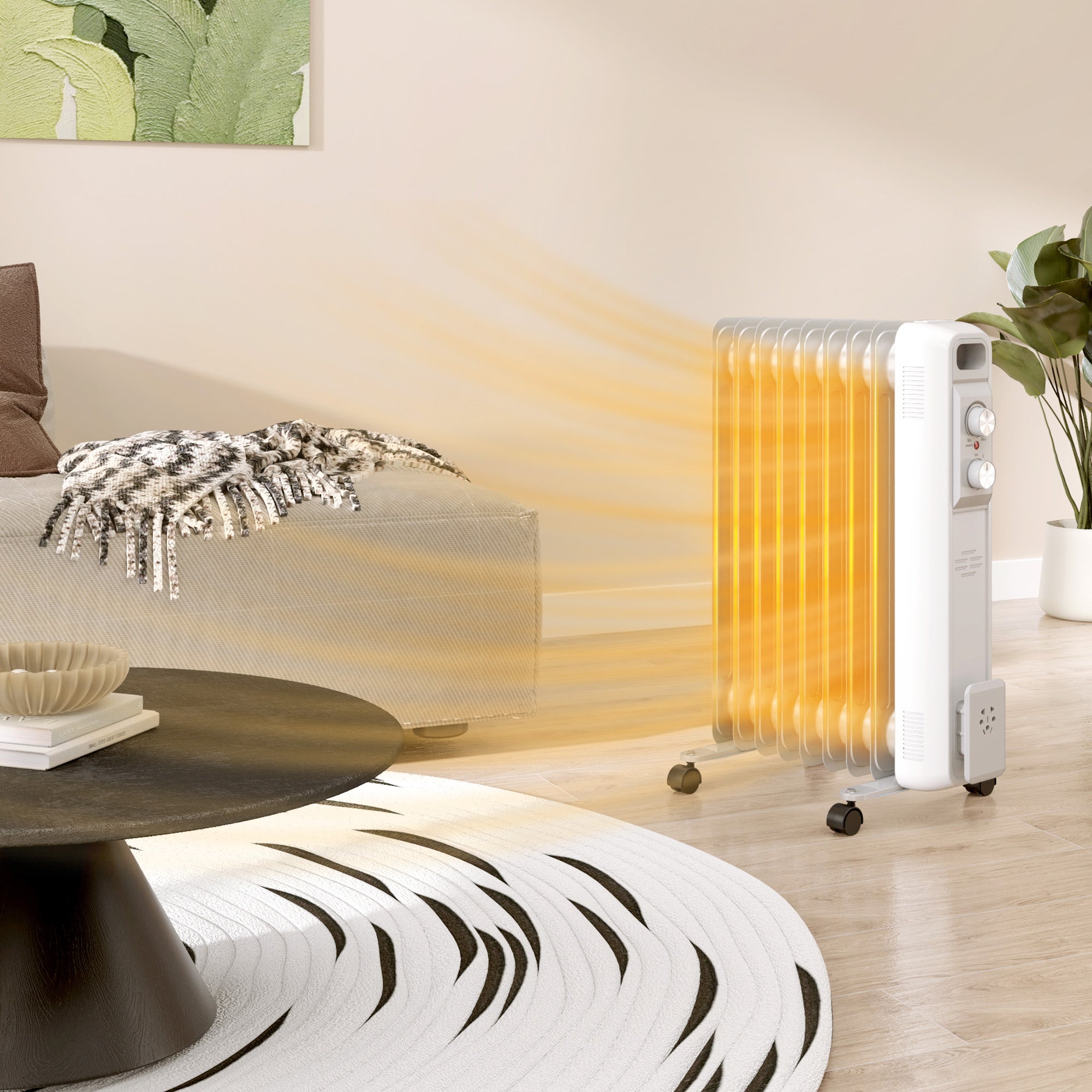 HOMCOM 2kW Nine Fin Oil-Filled Radiator - White 