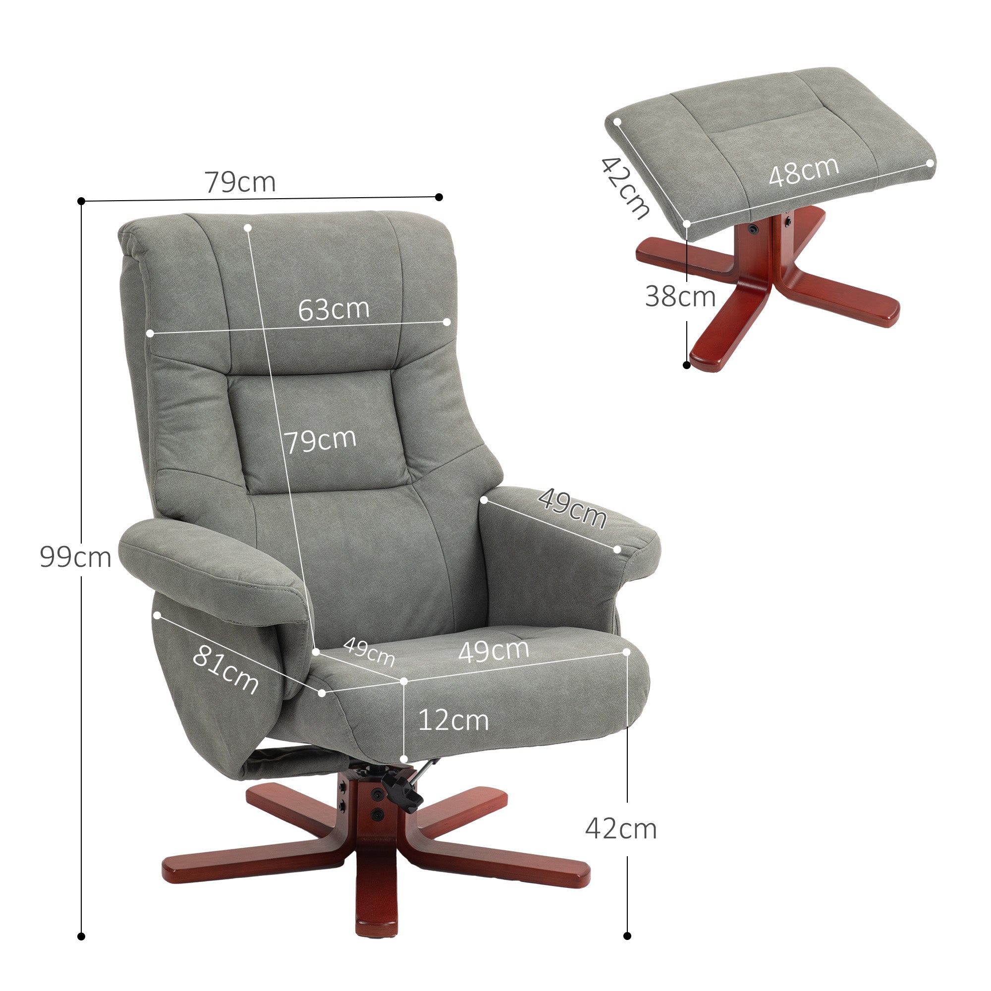 HOMCOM Faux Microfibre Leather Manual Recliner and Footstool Set - Grey 