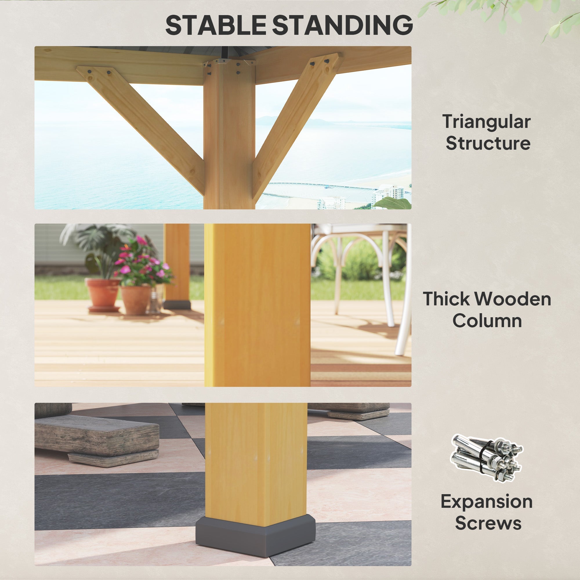 Outsunny 3x(3)M Outdoor Hardtop Gazebo Canopy with 2-Tier Roof and Solid Wood Frame, Outdoor Patio Shelter for Patio, Garden, Grey 