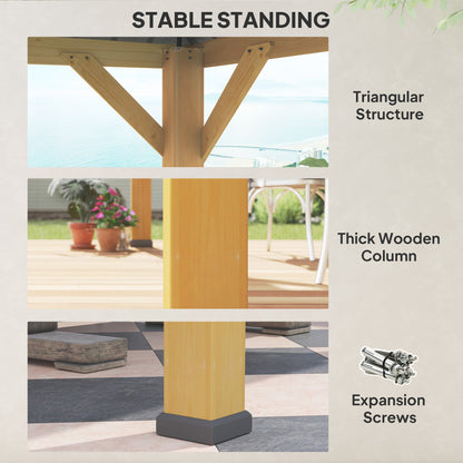 Outsunny 3x(3)M Outdoor Hardtop Gazebo Canopy with 2-Tier Roof and Solid Wood Frame, Outdoor Patio Shelter for Patio, Garden, Grey 