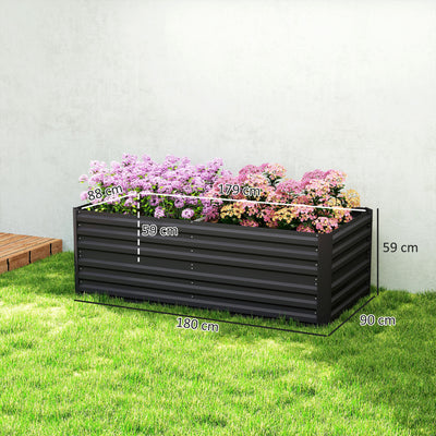 Outsunny Raised Beds for Garden, Galvanised Steel Outdoor Planters with Multi-reinforced Rods, 180 x 90 x 59 cm, Black 