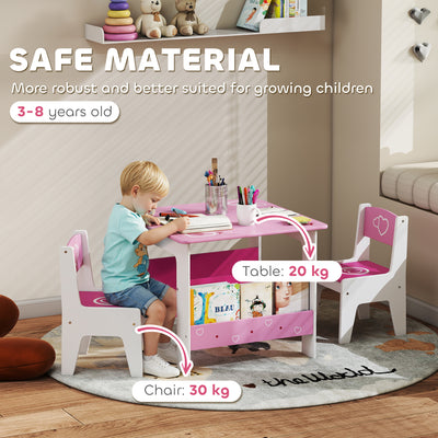 AIYAPLAY 3 Pieces Kids Table and Chair Set, Toddler Activity Table with Bookshelves, for Living Room, Nursery, Playroom, Pink 