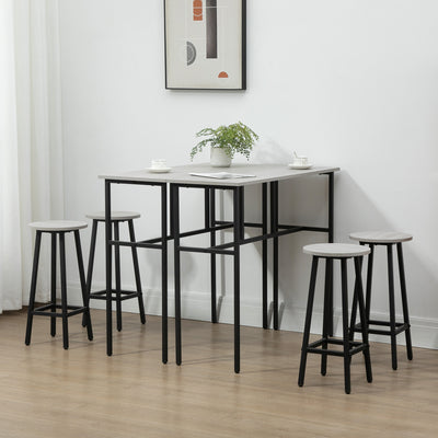 HOMCOM 6-Piece Bar Table Set, 2 Breakfast Tables with 4 Stools, Counter Height Dining Tables & Chairs for Kitchen, Living Room, Grey 