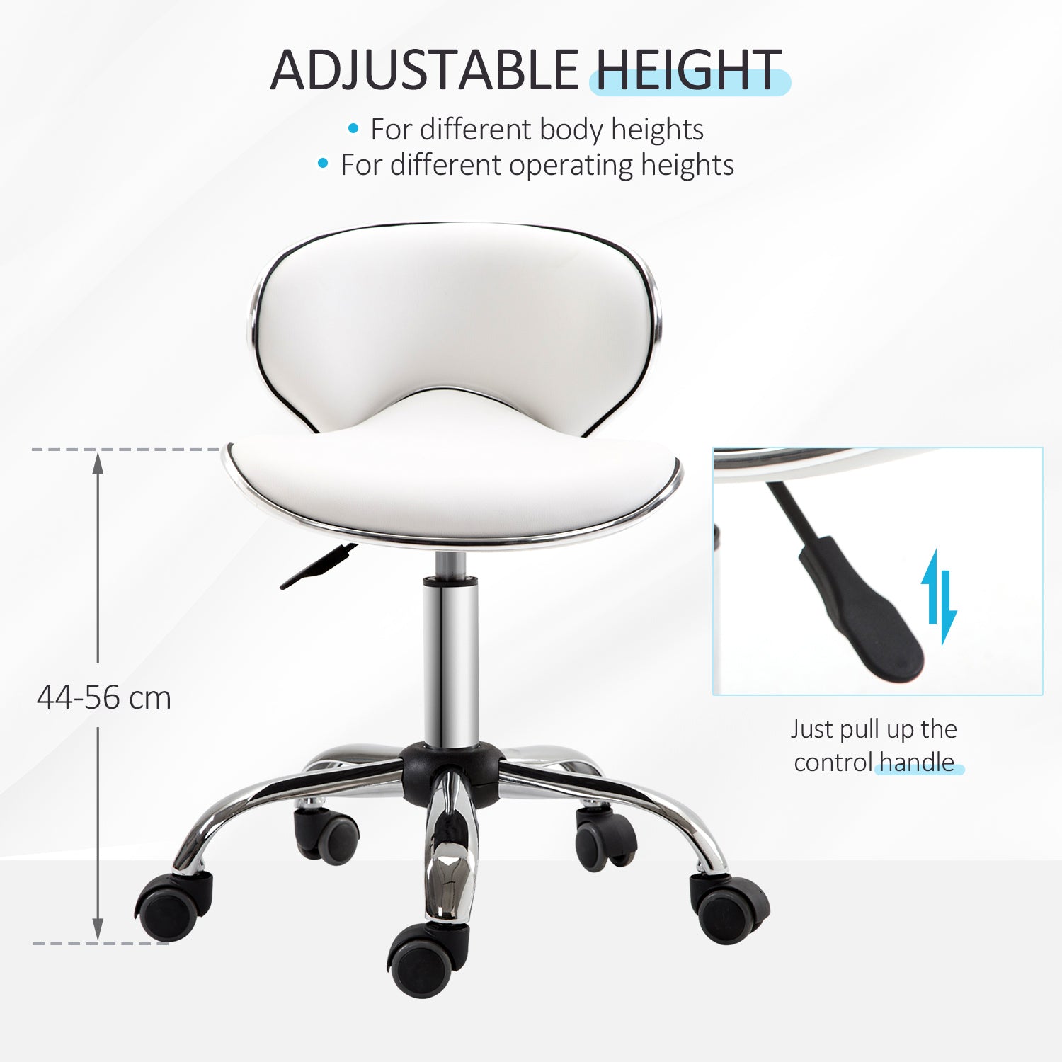 HOMCOM Adjustable Rolling Swivel Beauty Salon Chair, Stool for Spa, Technician - White 