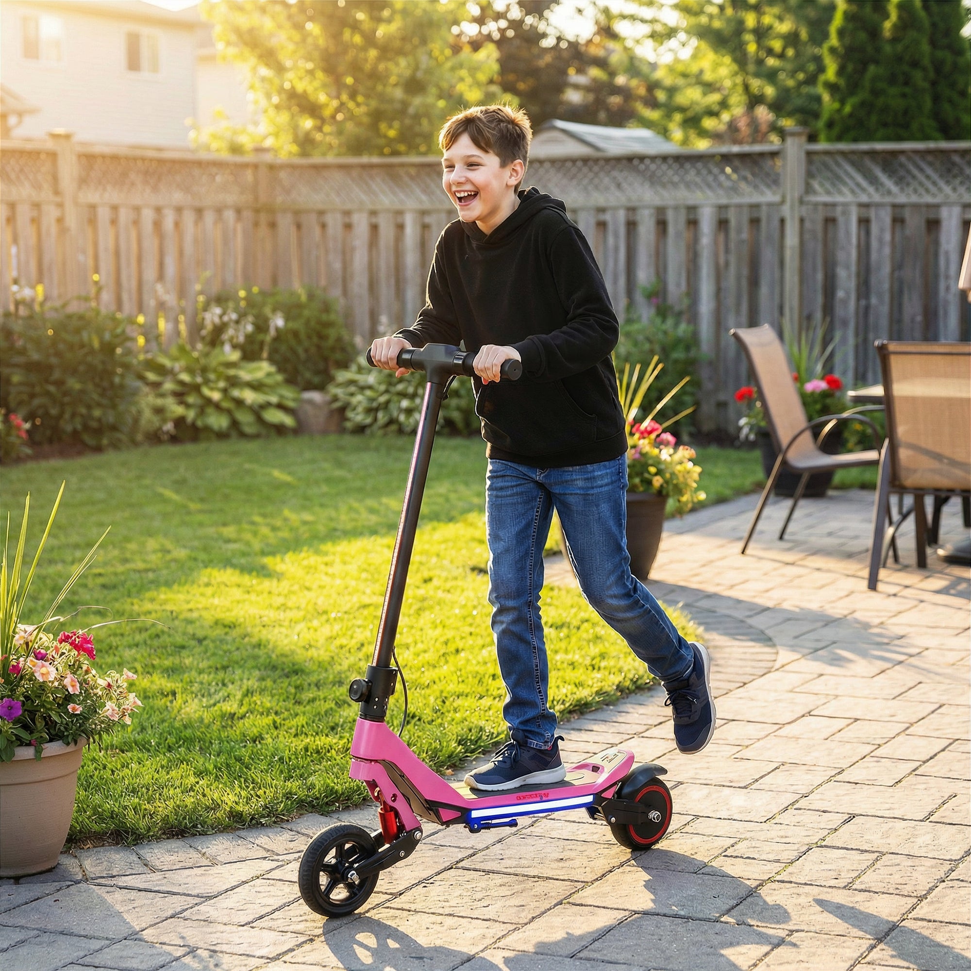 SPORTNOW Electric Scooter for Kids, Foldable E Scooter for Age Age 6+ with LED Display, RGB lights, Up to 16km/h, Pink 