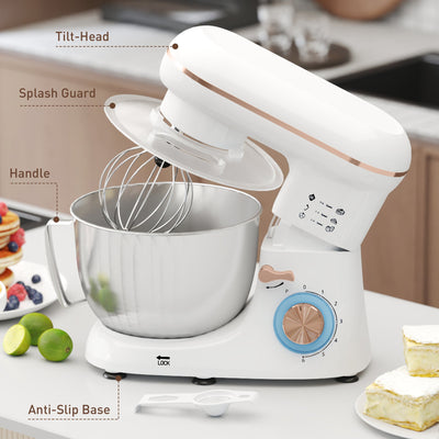 HOMCOM 1300W Kitchen Stand Mixer, with Accessories - White 