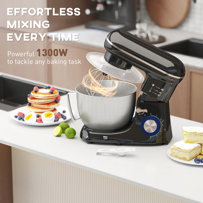 HOMCOM 1300W Kitchen Stand Mixer, with Accessories - Black 