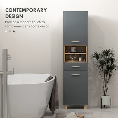 HOMCOM Tall Bathroom Storage Cabinet, Bathroom Storage Unit, Freestanding Bathroom Cabinet with Open Shelves and Drawer 