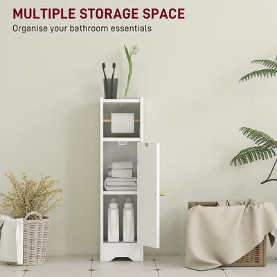 HOMCOM Small Bathroom Storage Cabinet with Toilet Roll Holder - White 