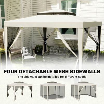 Outsunny 3 x 3 m Gazebo, Netting Party Tent, Patio Canopy Outdoor Event Shelter with Double Tier Roof, Cream White 