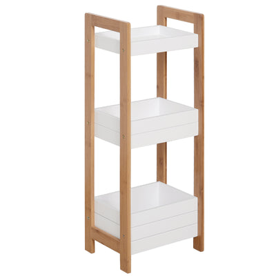 HOMCOM 3-Tier Bathroom Rack Storage Shelf Bamboo Organiser Shower Tower for Narrow Place 