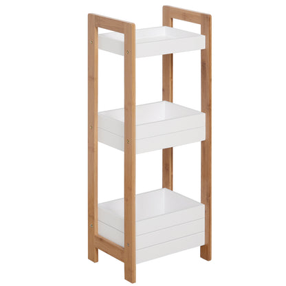 HOMCOM 3-Tier Bathroom Rack Storage Shelf Bamboo Organiser Shower Tower for Narrow Place 