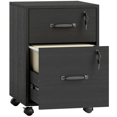 HOMCOM Rolling File Cabinet with 2 Drawers, Mobile Filing Cabinet with Hanging File Folder for Letter Sized Documents, Black 