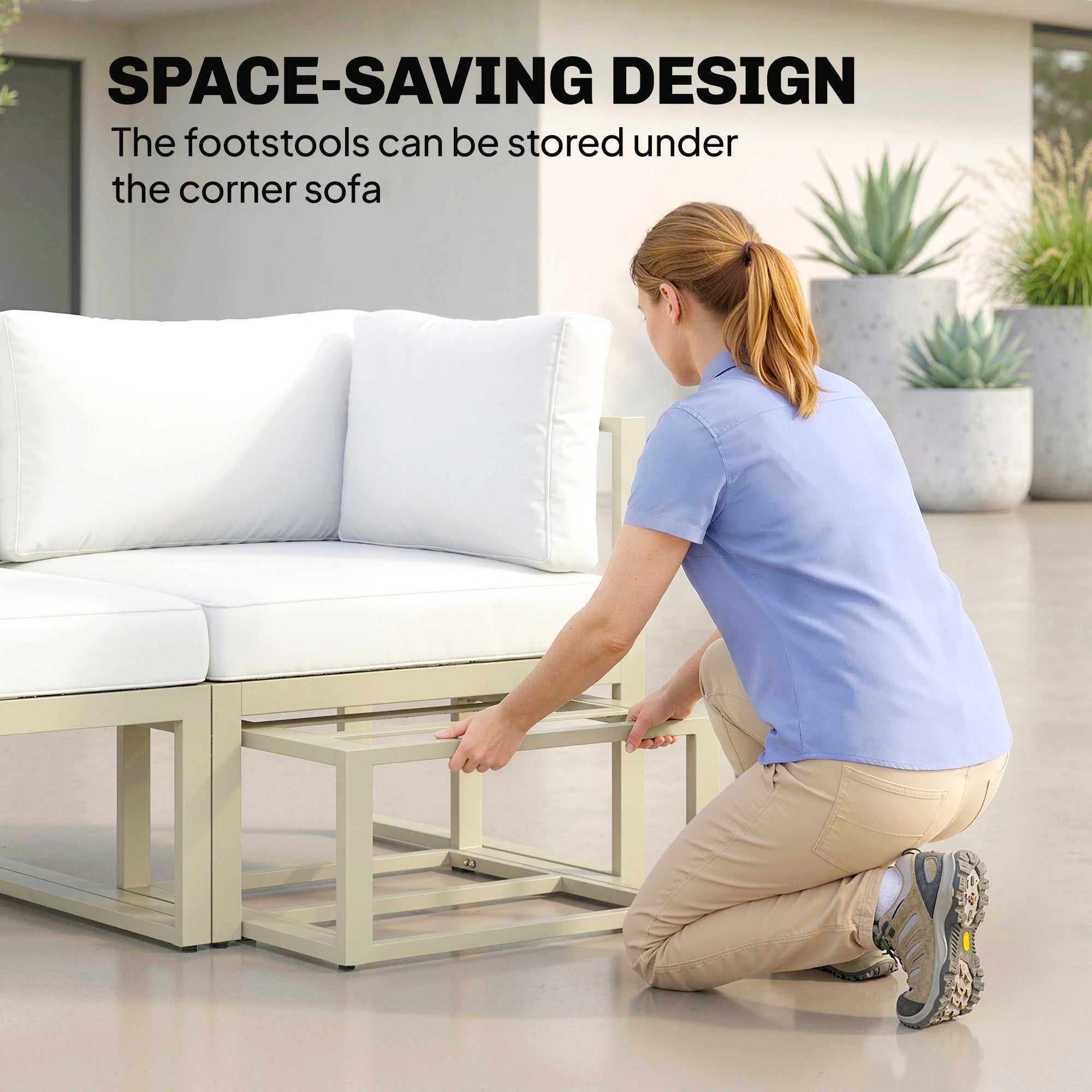 Outsunny Garden Daybed, 6 Piece Outdoor Sectional Sofa Set, Aluminium Patio Conversation Furniture Set with Coffee Table 