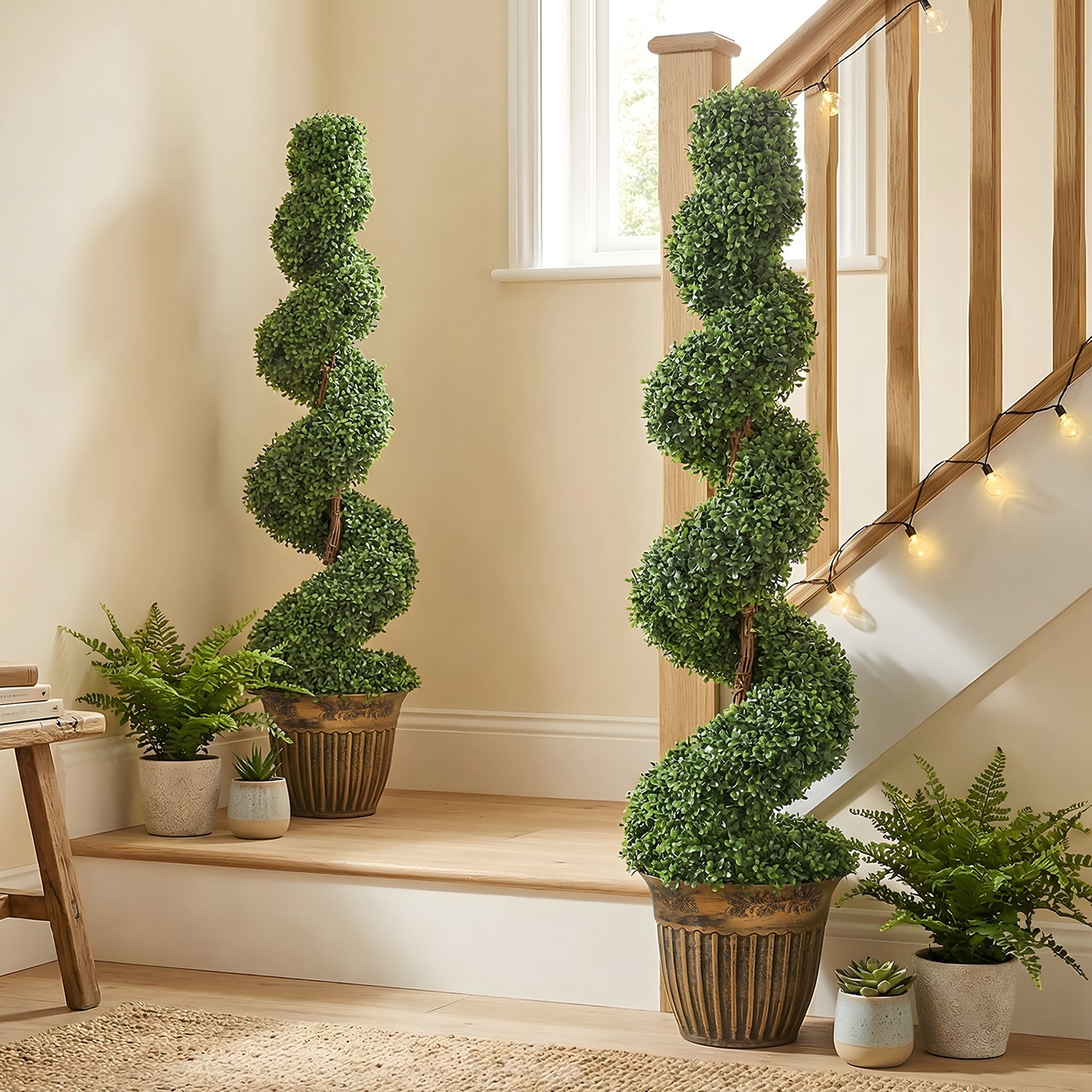 HOMCOM Set of 2 Artificial Plants, Topiary Spiral Boxwood Trees with Pot, for Home Indoor Outdoor Decor, 120cm 