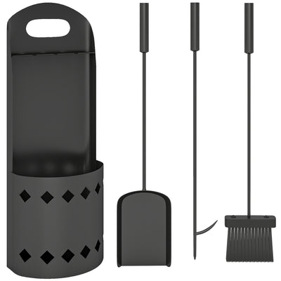 Outsunny 4 Pieces Fireplace Companion Set, Metal Fireplace Accessories Fireside Companion Set with Broom, Shovel, Poker, Bucket, Black 