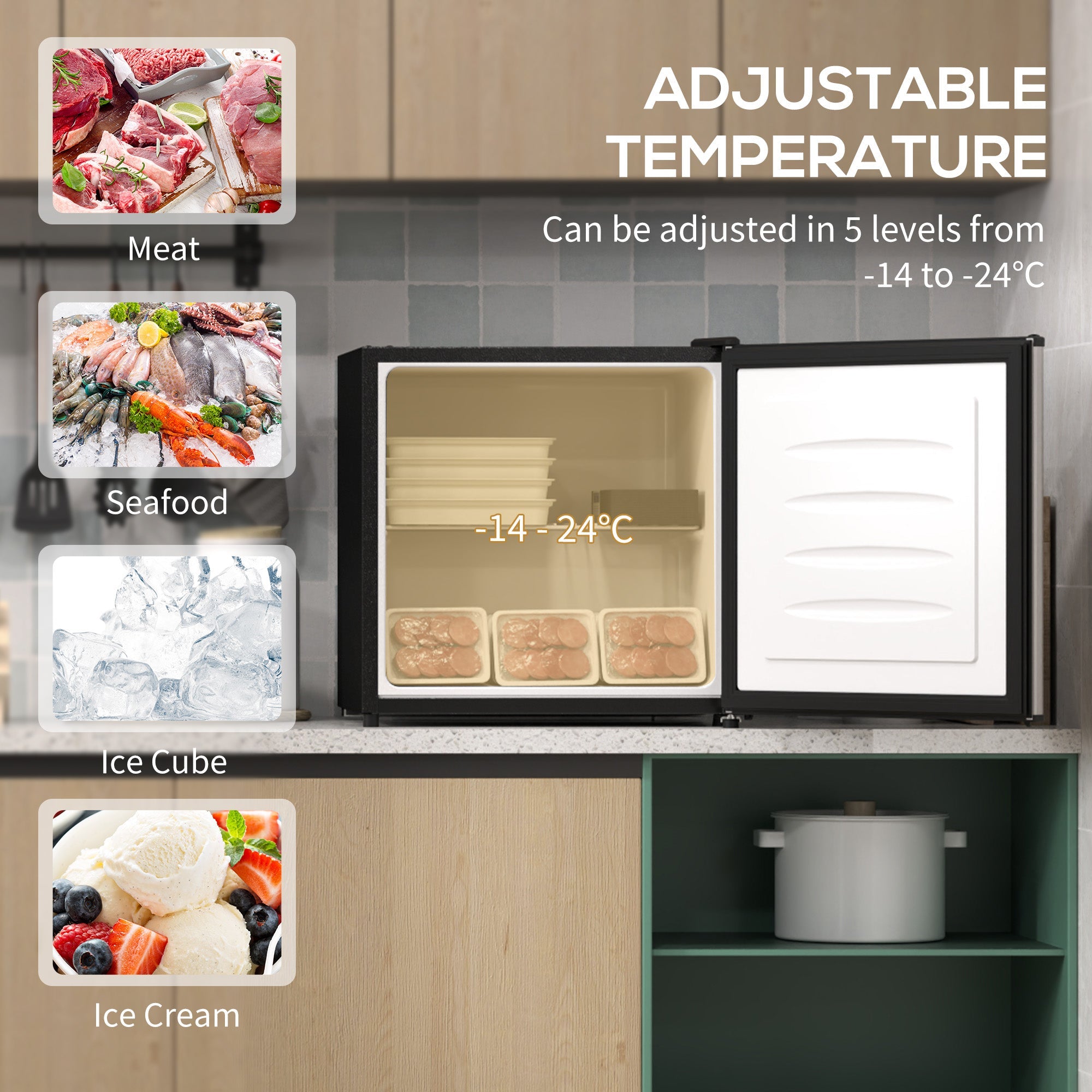 HOMCOM 35L Mini Freezer, -24℃ to -14℃ Temperature - Silver Tone 