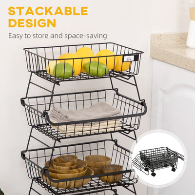 HOMCOM 5 Tier Storage Trolley, Stackable Fruit Vegetable Cart for Kitchen, Living Room, 40 x 2 x 97 cm, Black 
