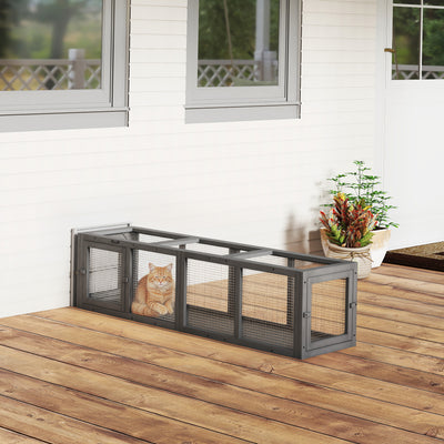 PawHut Outdoor Cat Tunnel, Wooden Play Cat Enclosure, Extendable Pet Run with 3 Doors, for Indoor and Outdoor Use, Grey 