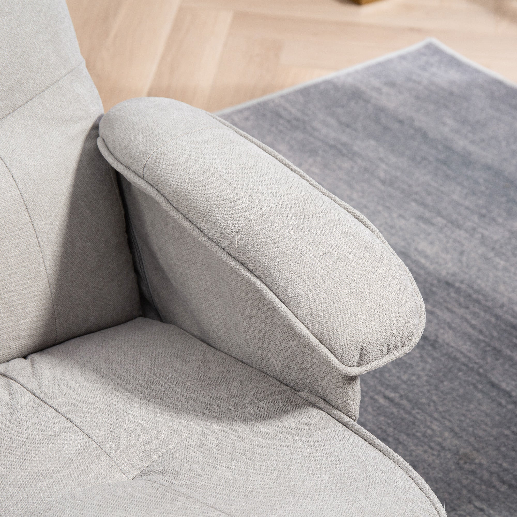 HOMCOM Linen Swivel Recliner Chair with Footstool, Upholstered Reclining Armchair with Wooden Base for Living Room, Light Grey 