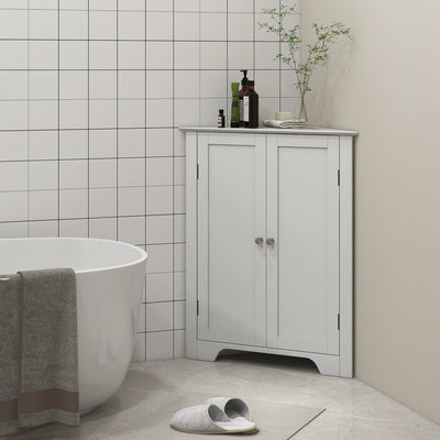 kleankin Triangle Bathroom Cabinet, Corner Bathroom Storage Unit with Adjustable Shelf and Recessed Door, Free Standing, White 