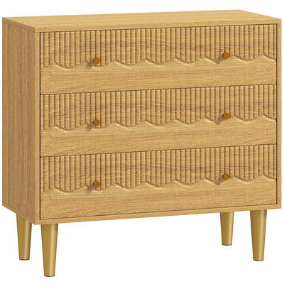 HOMCOM Dresser for Bedroom 3 Drawer Chest of Drawers with Steel Frame for Living Room in Oak 