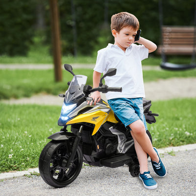 AIYAPLAY 12V Honda Licensed Kids Electric Motorbike w/ Music, Headlights, Early Education Function, for Ages 3-6 Years, Yellow 