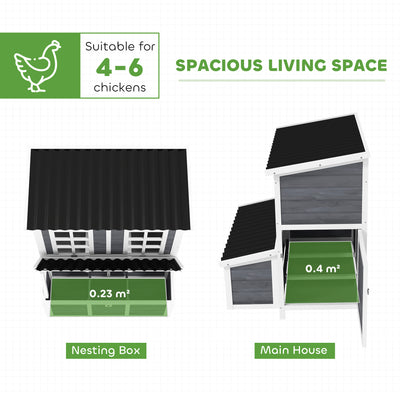 PawHut Wooden Chicken Coop with Nesting Box, Slide-Out Tray, Perches, for 4-6 Chickens, 100 x 86 x 100cm 