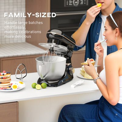 HOMCOM 1300W Kitchen Stand Mixer, with Accessories - Black 