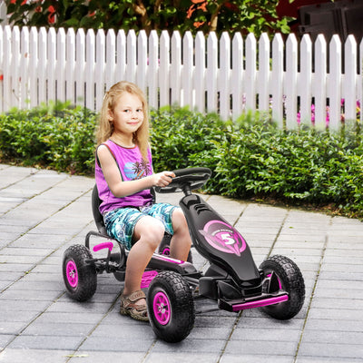 HOMCOM Kids Pedal Go Kart, with Adjustable Seat, Inflatable Tyres - Pink 