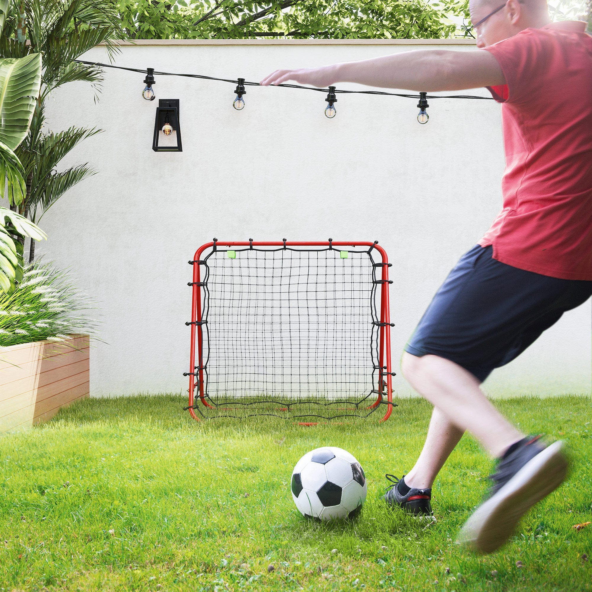 HOMCOM Double Sided Football Rebounder Net, Football Rebound Goal with Five Adjustable Angles, Red 