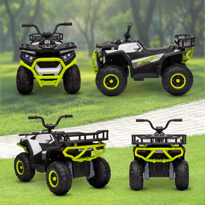 AIYAPLAY 12V Kids Electric Ride on ATV, Battery Powered Quad Bike w/ Spring Suspension, Forward Backward, Storage Basket - Green 